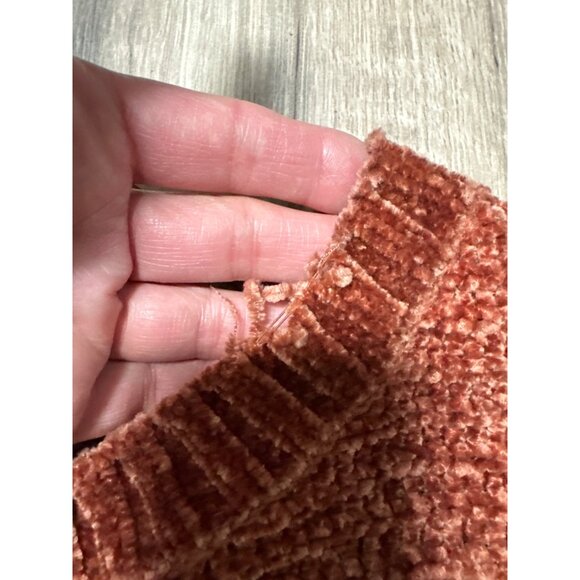 Pink Rose Chenille Sweater L Rust Cable Knit Crew Neck READ Comphy Fall Cozy - Picture 2 of 8